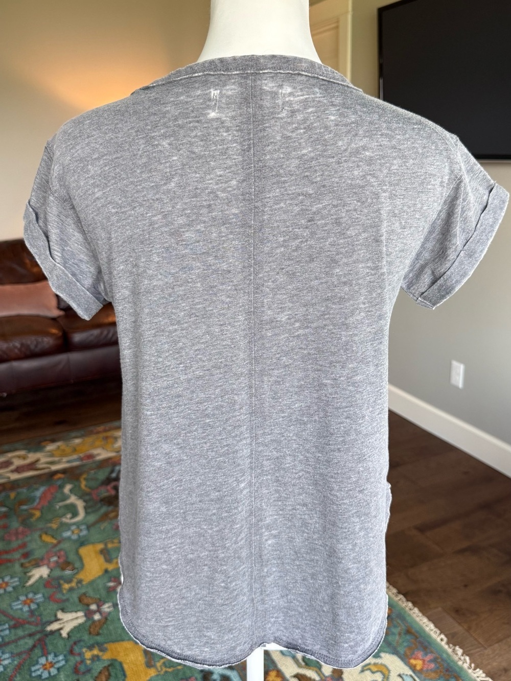 Lucky Brand Women's Grey Short Sleeve Burn Out V-Neck Tee XS - Picture 3 of 7
